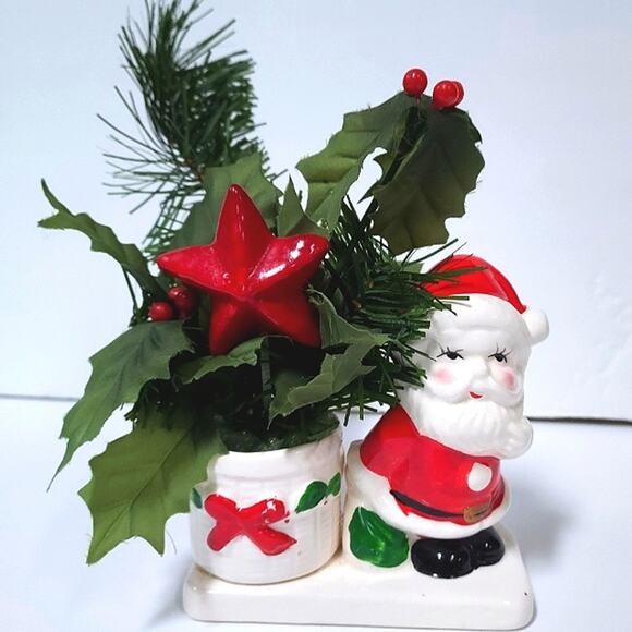 Vintage 60s 70s ceramic Santa Claus Planter Candle Holder Christmas - Picture 8 of 9